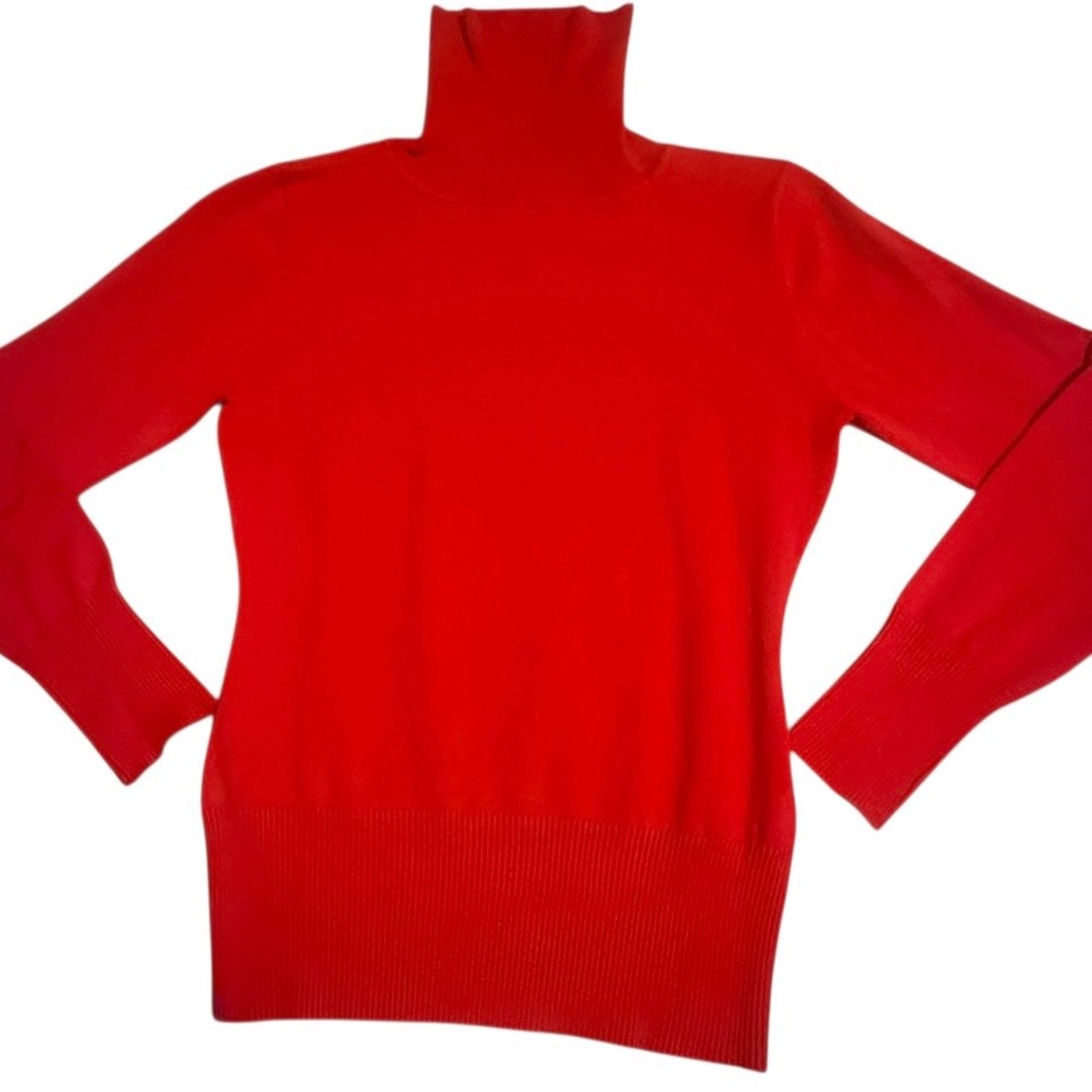 1990’s Vintage Cherry Red Fitted Turtleneck‎ Sweater, Rockabilly Sweater Girl, M